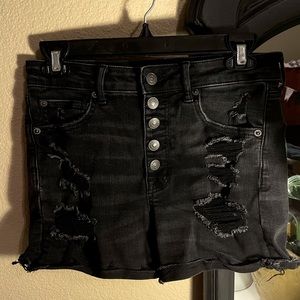 High-Rise Distressed Black Shorts
